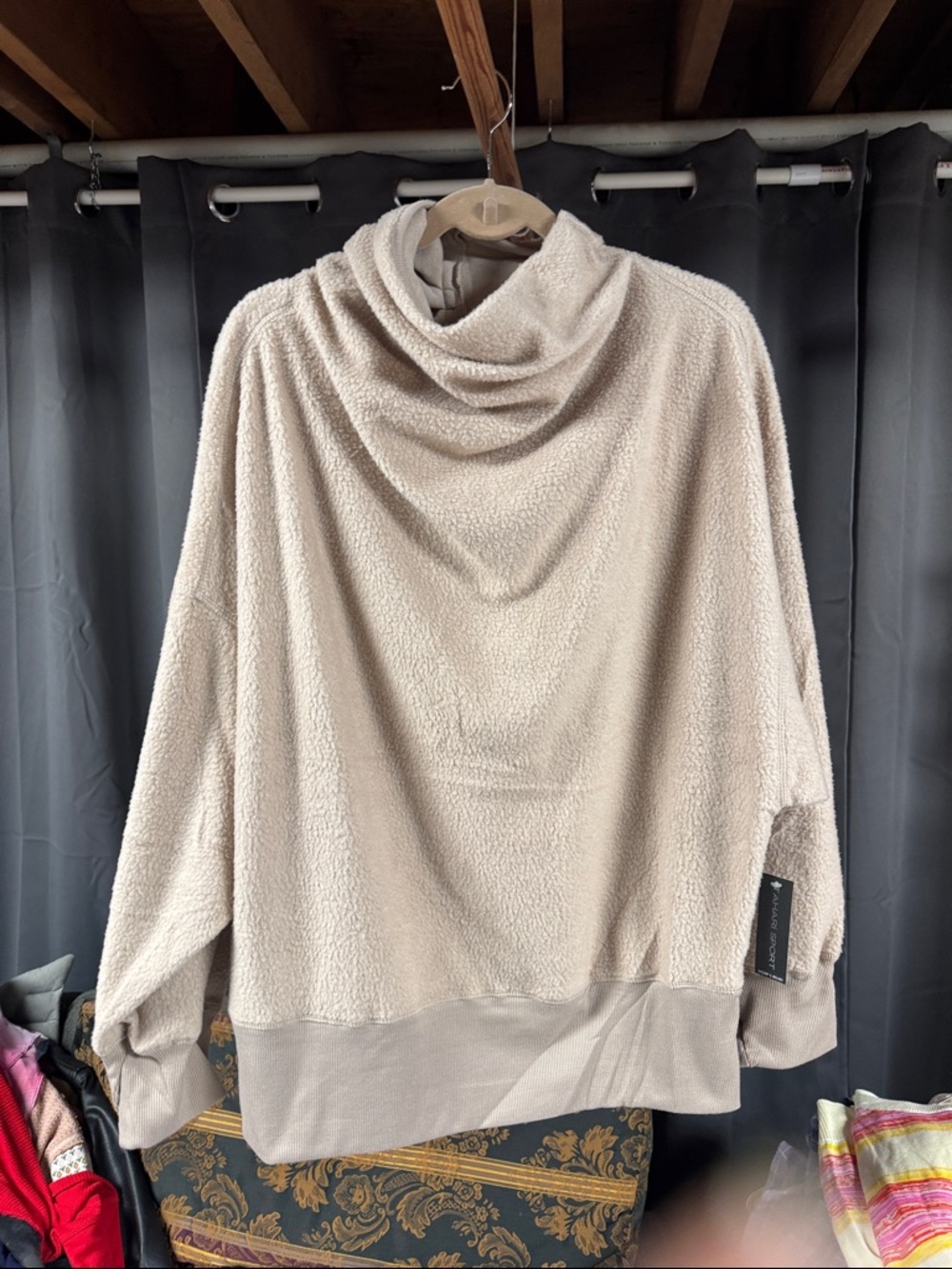 Tahari Cream Cowl-Neck Sherpa Sweater